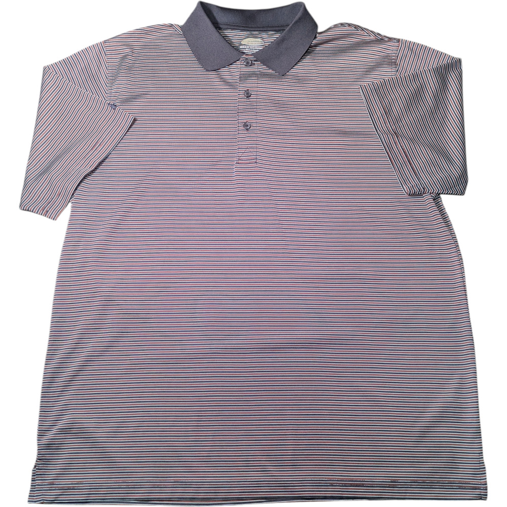 Greg Norman Striped Polo Collar Shirt Size Large Brown And Navy Blue